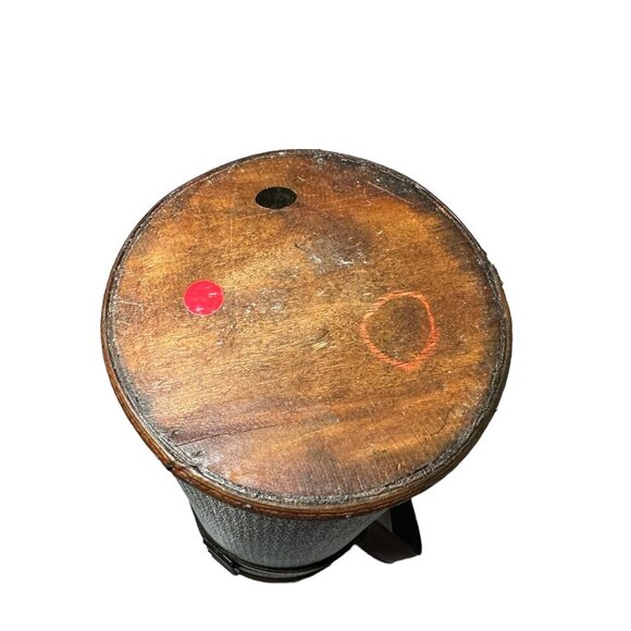 Vintage wine bottle container leather, wood, and plaid fabric - Picture 5 of 5